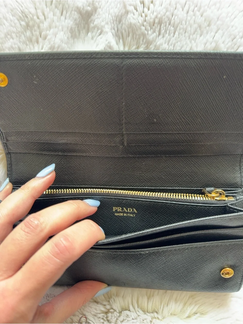 Vintage Prada Black Saffiano Leather Continental Wallet with Gold Logo